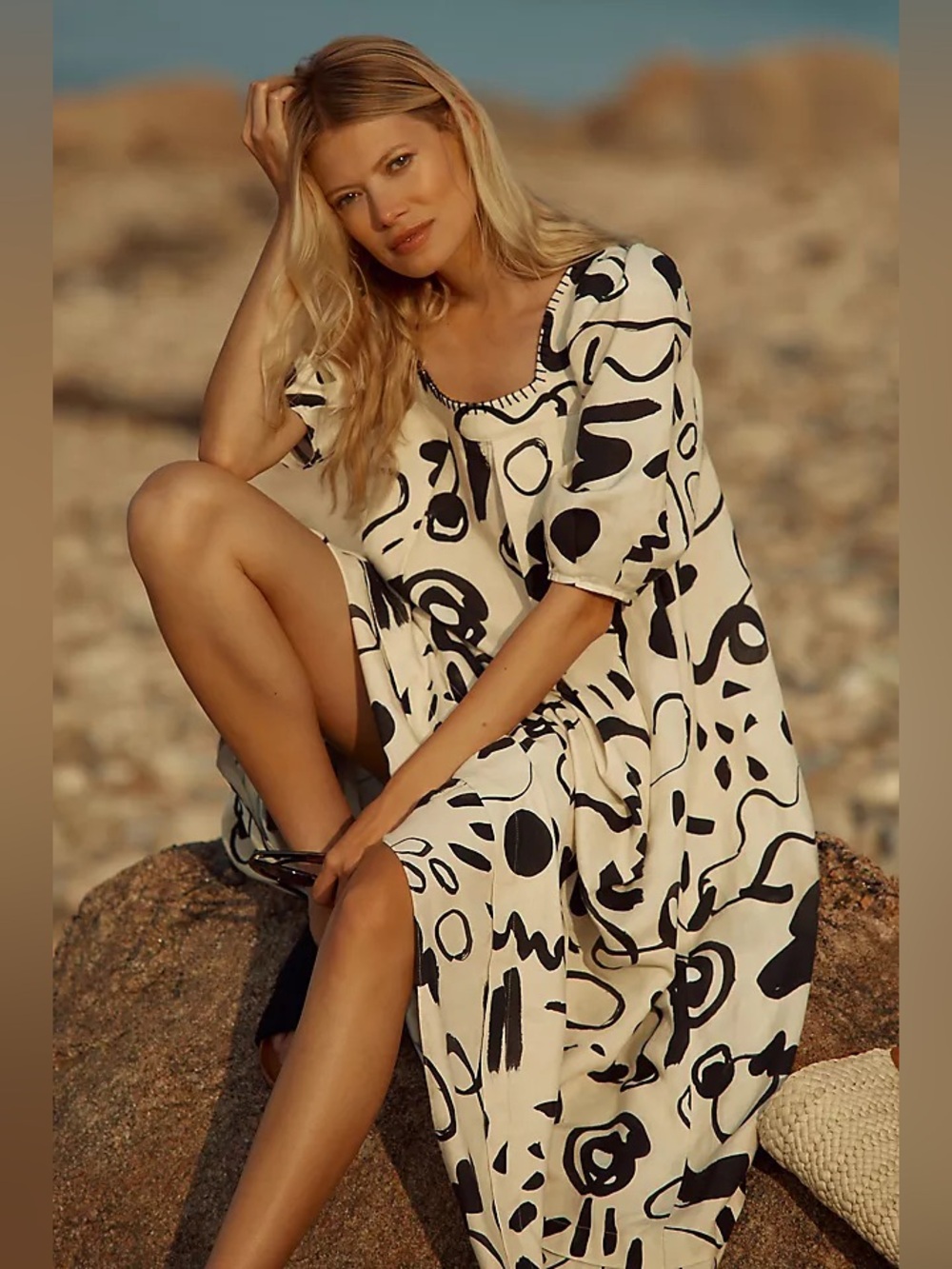 Hunter Bell Waverly Linen Trapeze Dress S